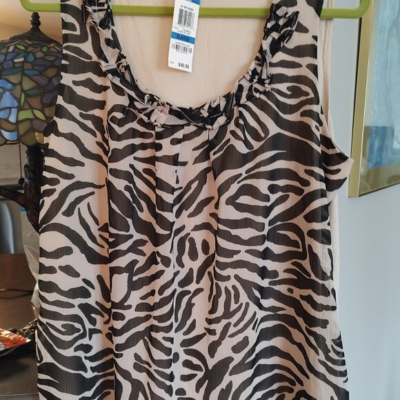 NWT Charter Club Womens Tan Black Animal Print Chiffon Sleeveless Blouse Size XL - Picture 1 of 8